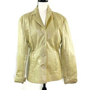 Milan Leather Coat Women's Size Large Off White Button Up With Pockets Lined